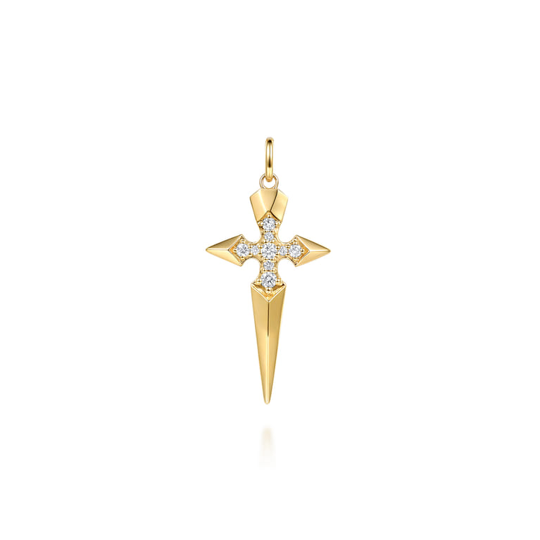 14K Yellow Gold Diamond Dagger Pendant - 0.25 ct - Shot 1
