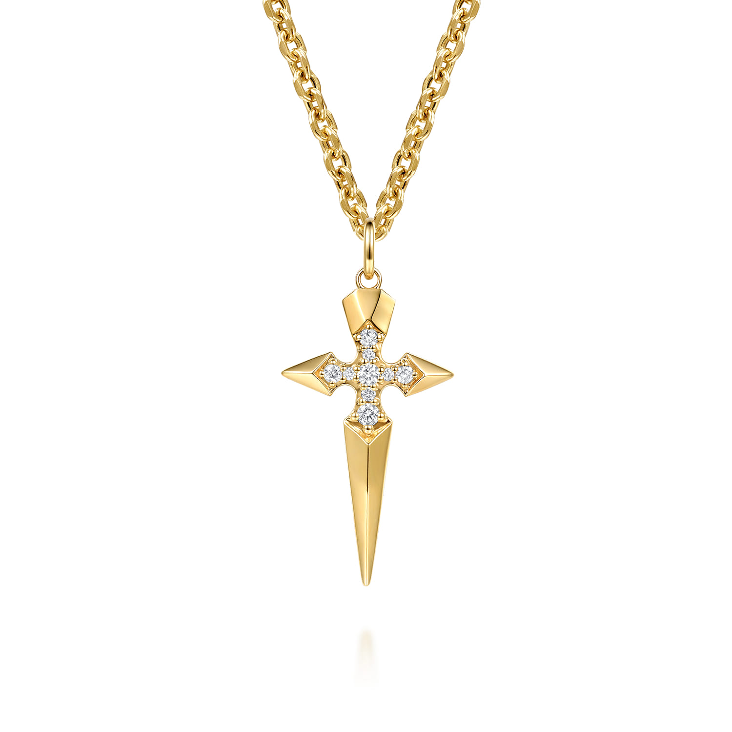 14K Yellow Gold Diamond Dagger Pendant - 0.25 ct - Shot 3