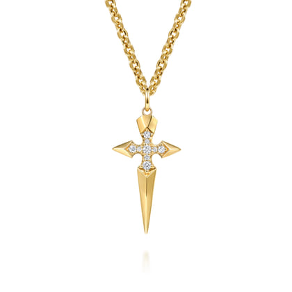 14K Yellow Gold Diamond Dagger Pendant