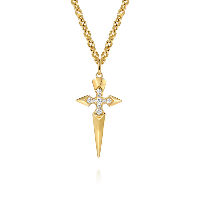 14K Yellow Gold Diamond Dagger Pendant - 0.25 ct - Shot 3