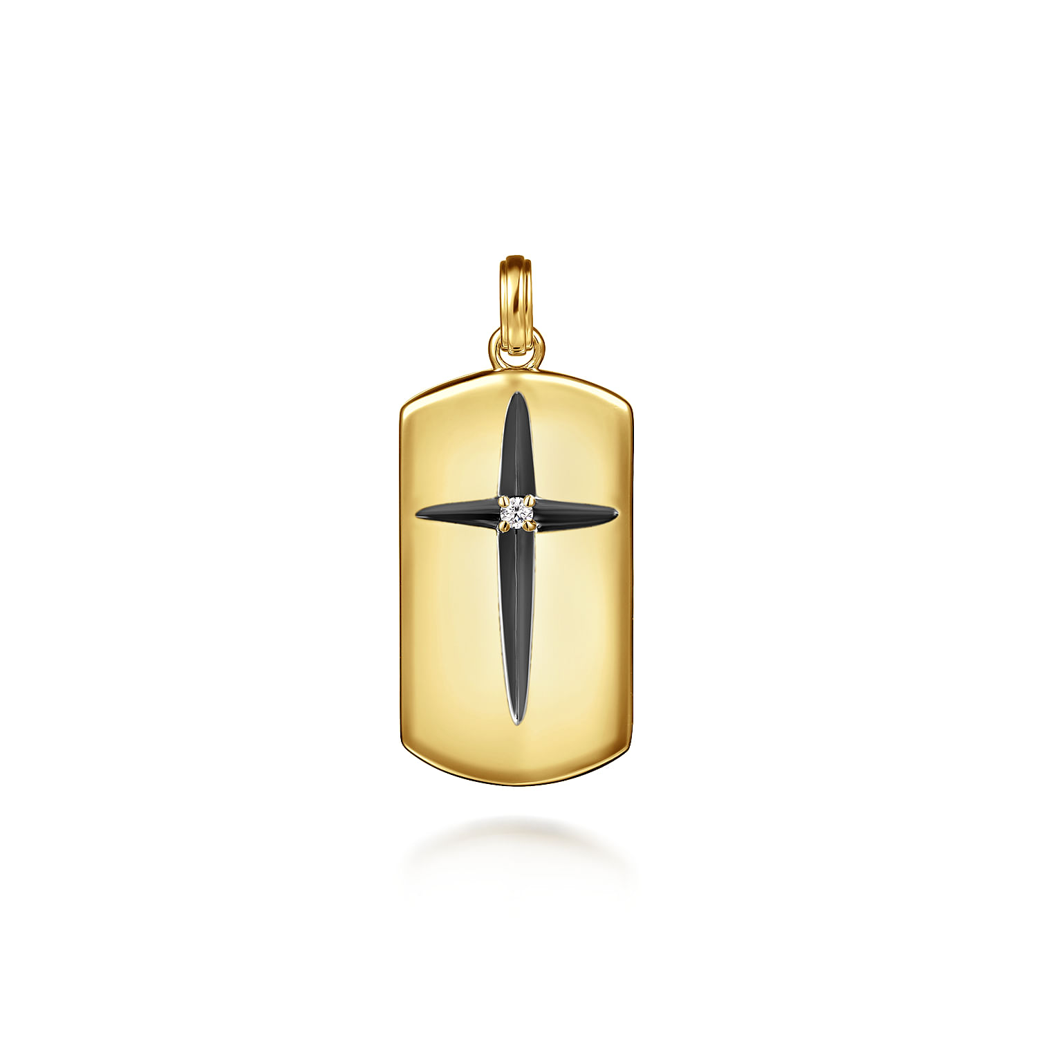 14K Yellow Gold Diamond Dog Tag Pendant