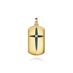 14K Yellow Gold Diamond Dog Tag Pendant