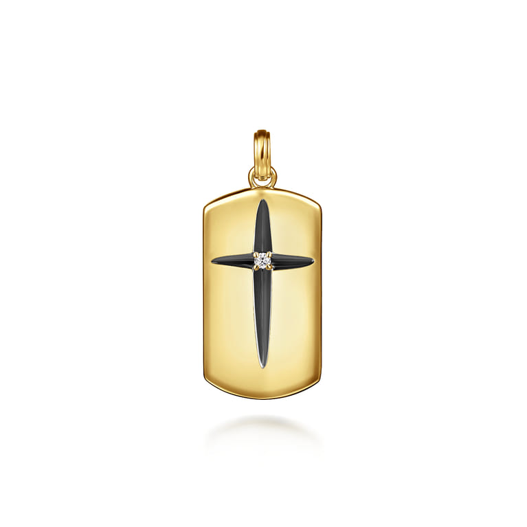 14K Yellow Gold Diamond Dog Tag Pendant - 0.06 ct - Shot 1