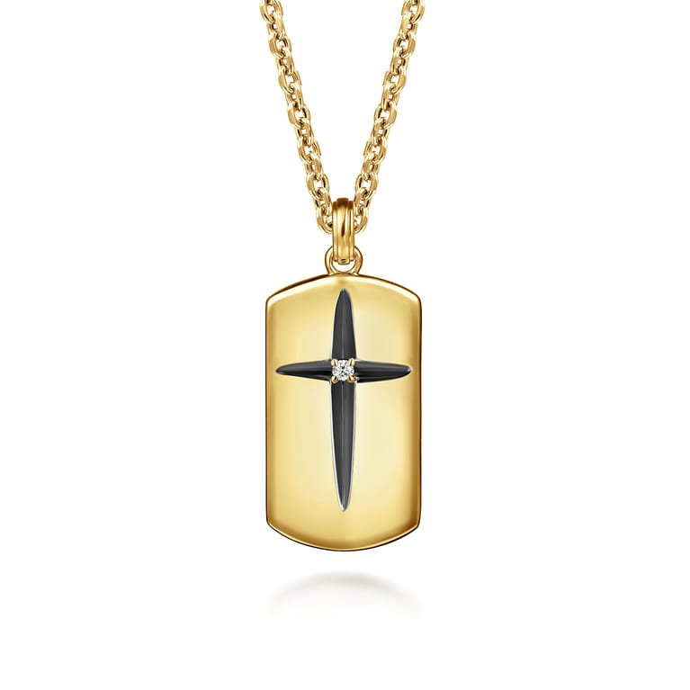 14K Yellow Gold Diamond Dog Tag Pendant - 0.06 ct - Shot 3