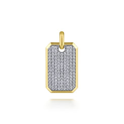 14K Yellow Gold Diamond Dog Tag Pendant