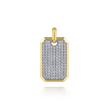 14K Yellow Gold Diamond Dog Tag Pendant