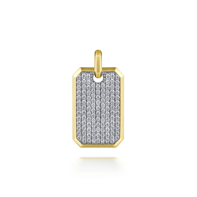 14K Yellow Gold Diamond Dog Tag Pendant - 3.25 ct - Shot 1