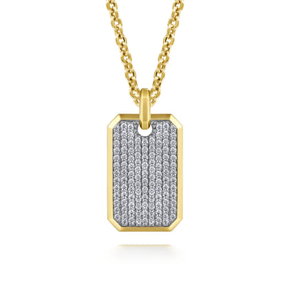 14K Yellow Gold Diamond Dog Tag Pendant