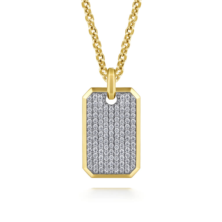 14K Yellow Gold Diamond Dog Tag Pendant - 3.25 ct - Shot 3