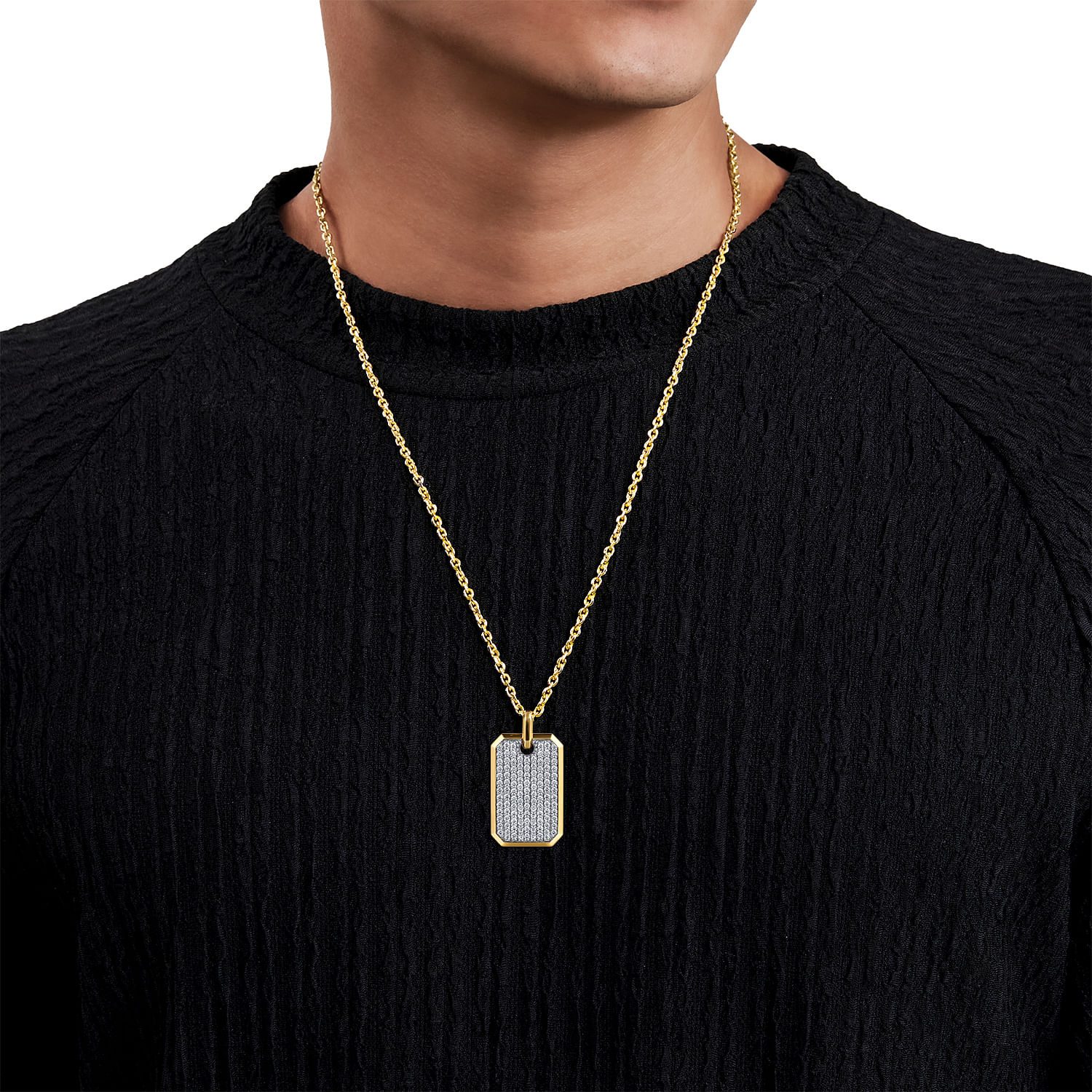 14K Yellow Gold Diamond Dog Tag Pendant @ $8200. Shop Men