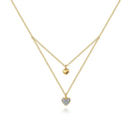 14K Yellow Gold Diamond Double Heart Pendant Necklace