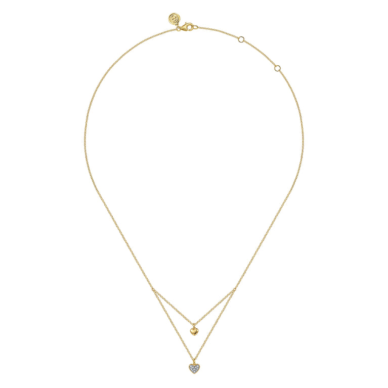 14K Yellow Gold Diamond Double Heart Pendant Necklace - 0.06 ct - Shot 2