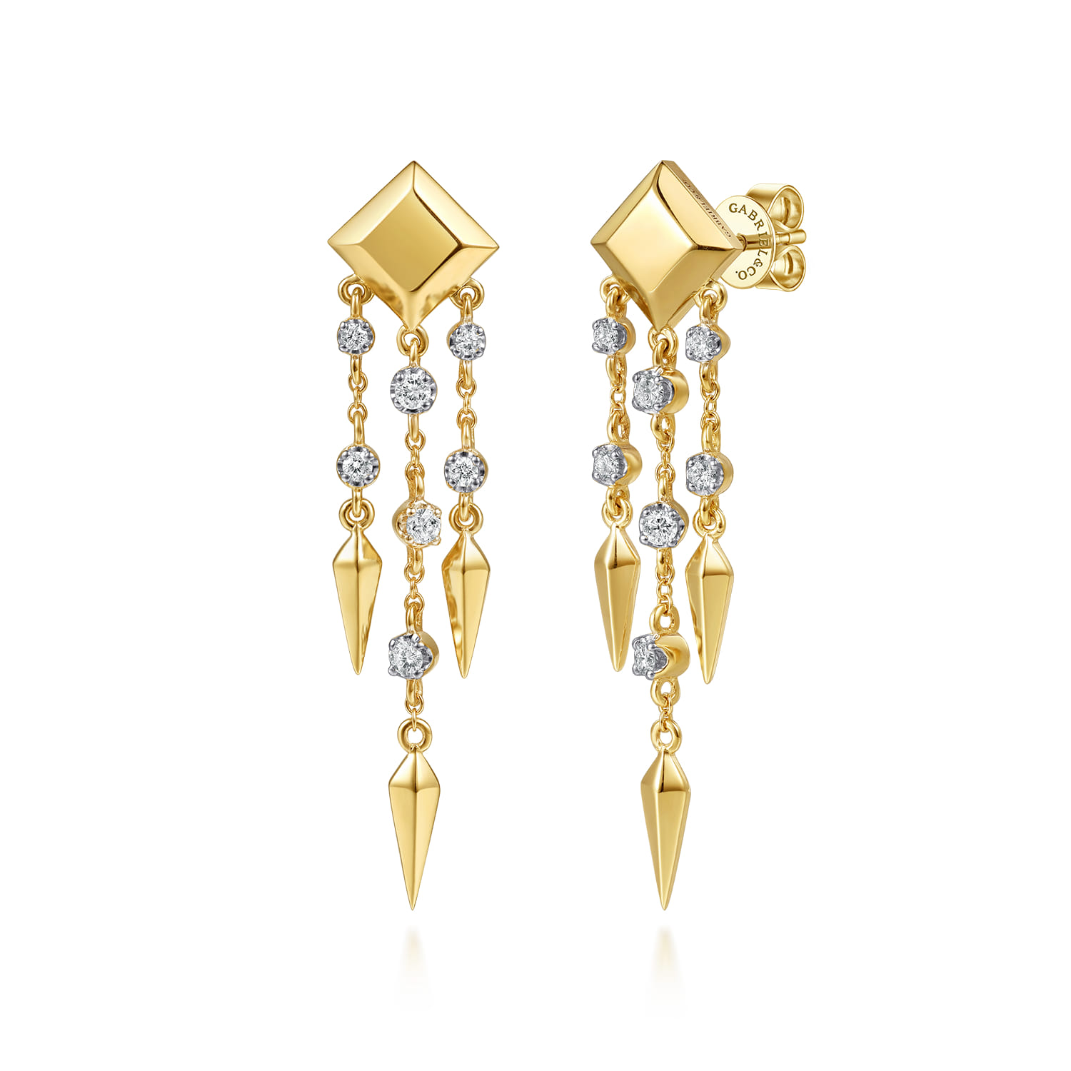 14K Yellow Gold Diamond Drop Chandelier Earrings - 0.3 ct - Shot 1