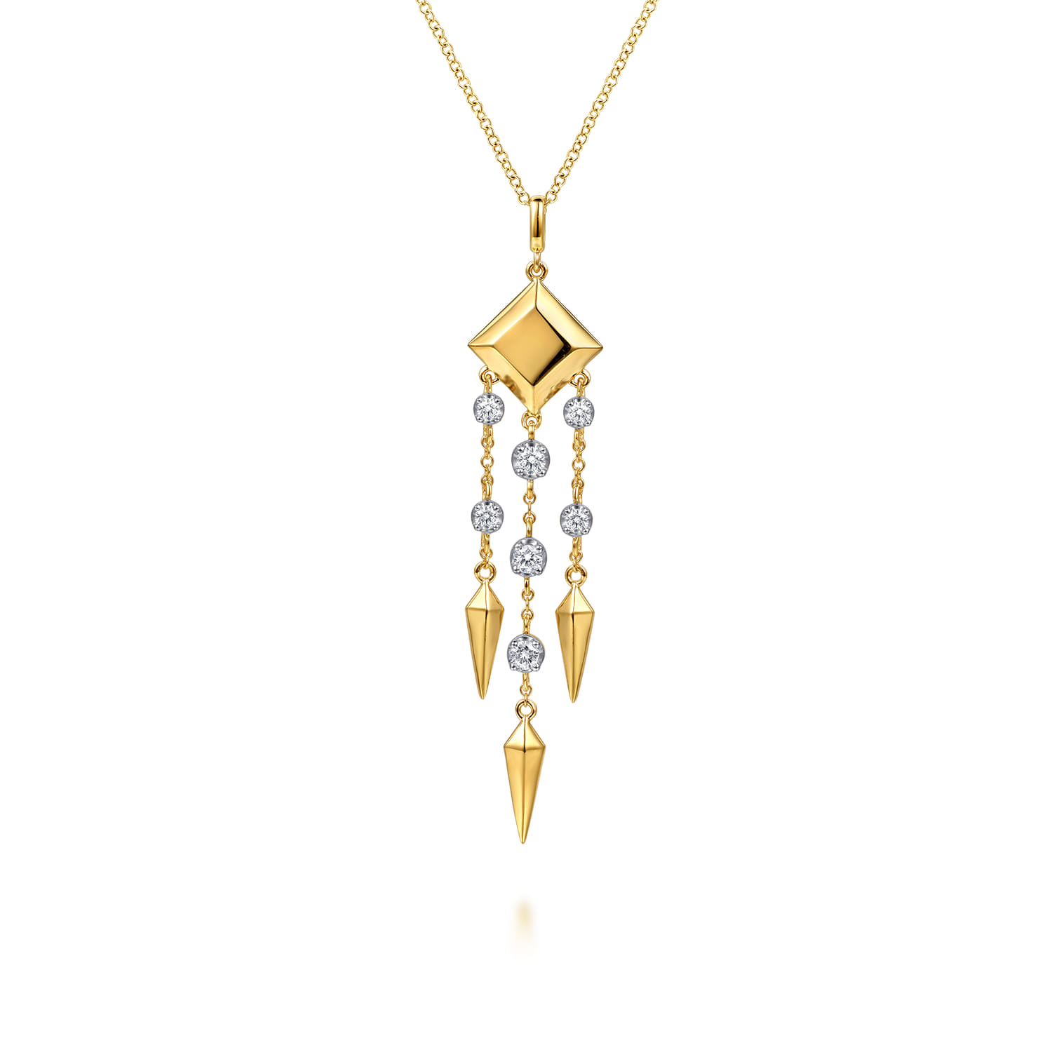 14K Yellow Gold Diamond Drop Chandelier Necklace - 0.3 ct - Shot 1