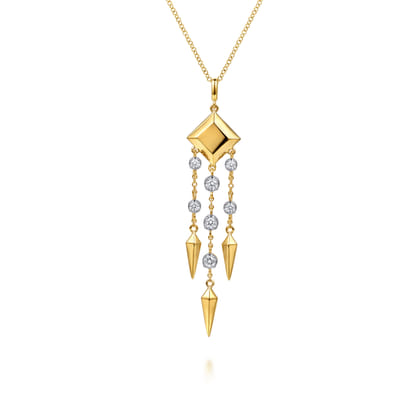 14K Yellow Gold Diamond Drop Chandelier Necklace