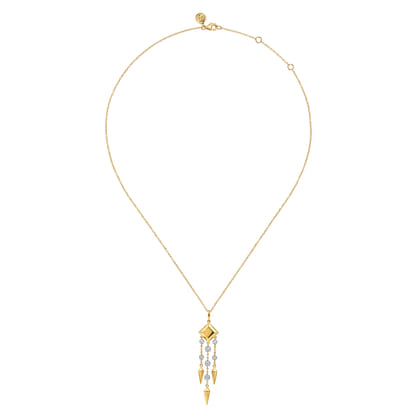 14K Yellow Gold Diamond Drop Chandelier Necklace