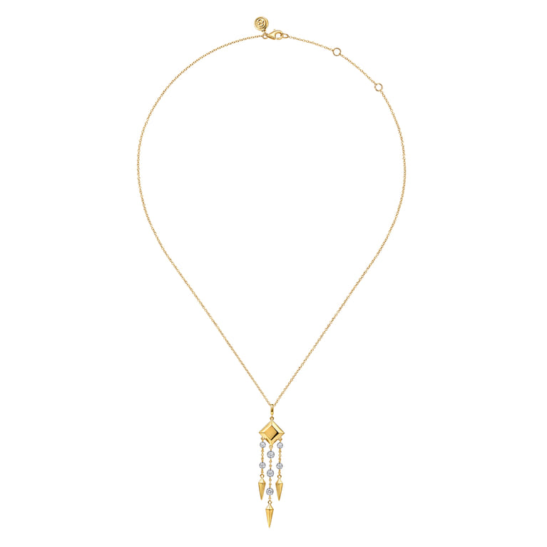 14K Yellow Gold Diamond Drop Chandelier Necklace - 0.3 ct - Shot 2