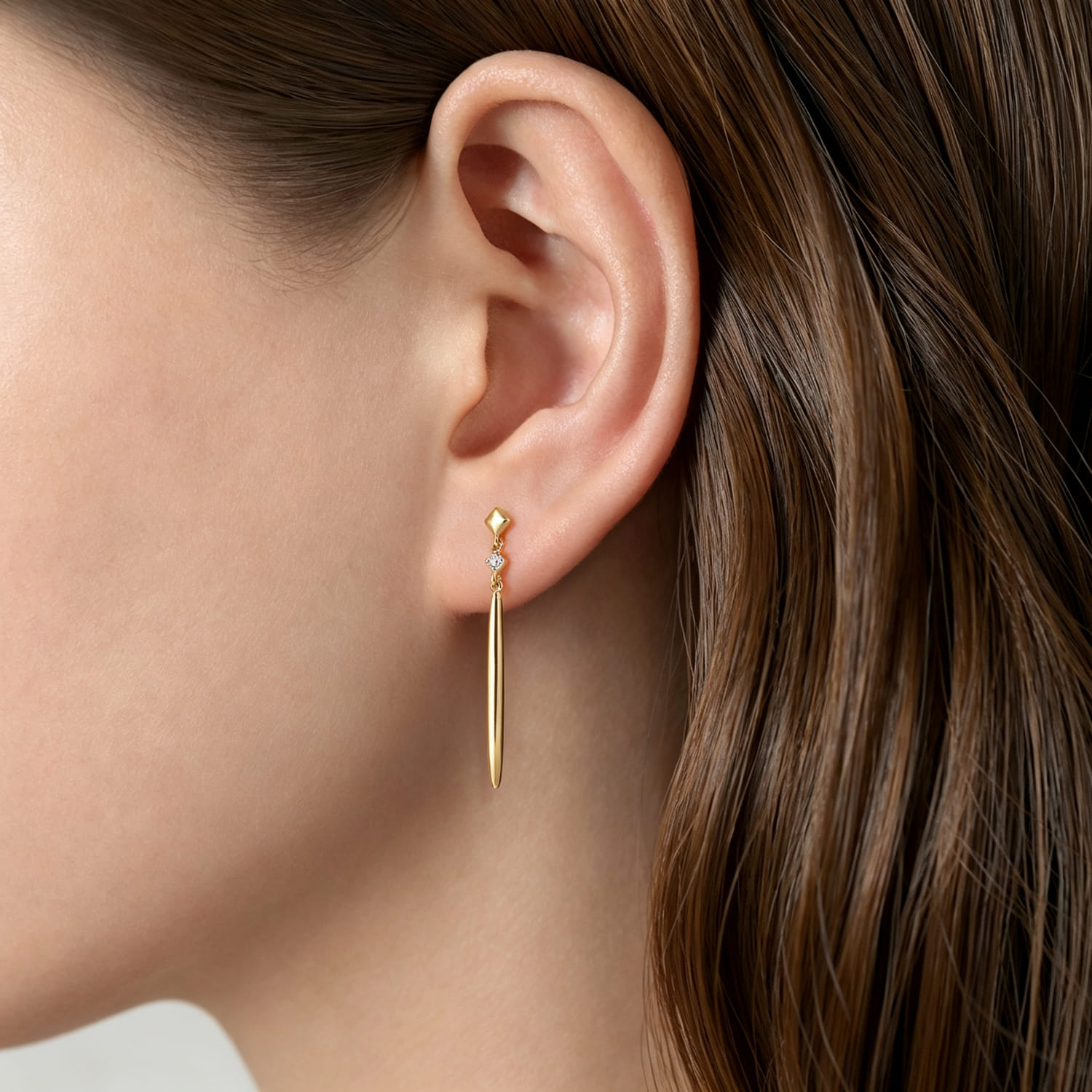 14K Yellow Gold Diamond Drop Earrings - 0.04 ct - Shot 3