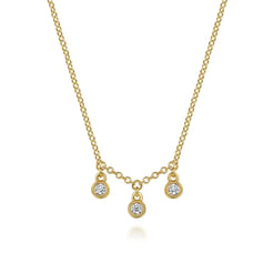 14K Yellow Gold Diamond Drop Pendant Necklace