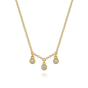 14K Yellow Gold Diamond Drop Pendant Necklace