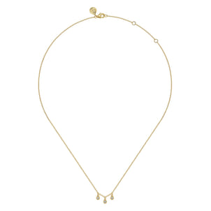 14K Yellow Gold Diamond Drop Pendant Necklace