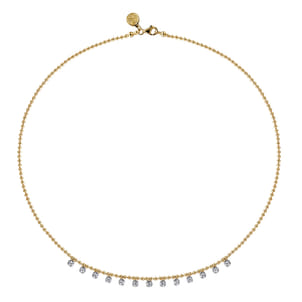 14K Yellow Gold Diamond Drop Station Necklace