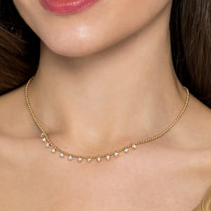 14K Yellow Gold Diamond Drop Station Necklace