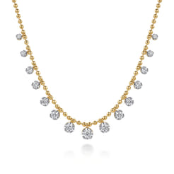 14K Yellow Gold Diamond Drop Station Necklace