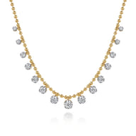 14K Yellow Gold Diamond Drop Station Necklace