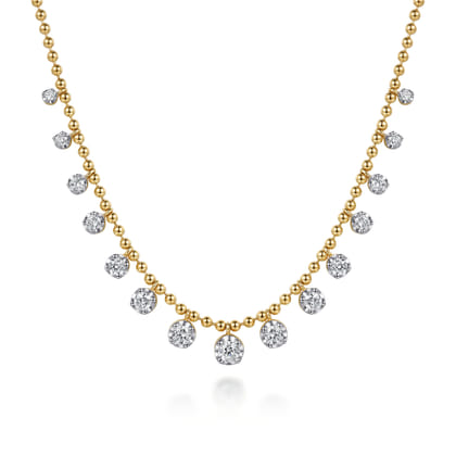 14K Yellow Gold Diamond Drop Station Necklace