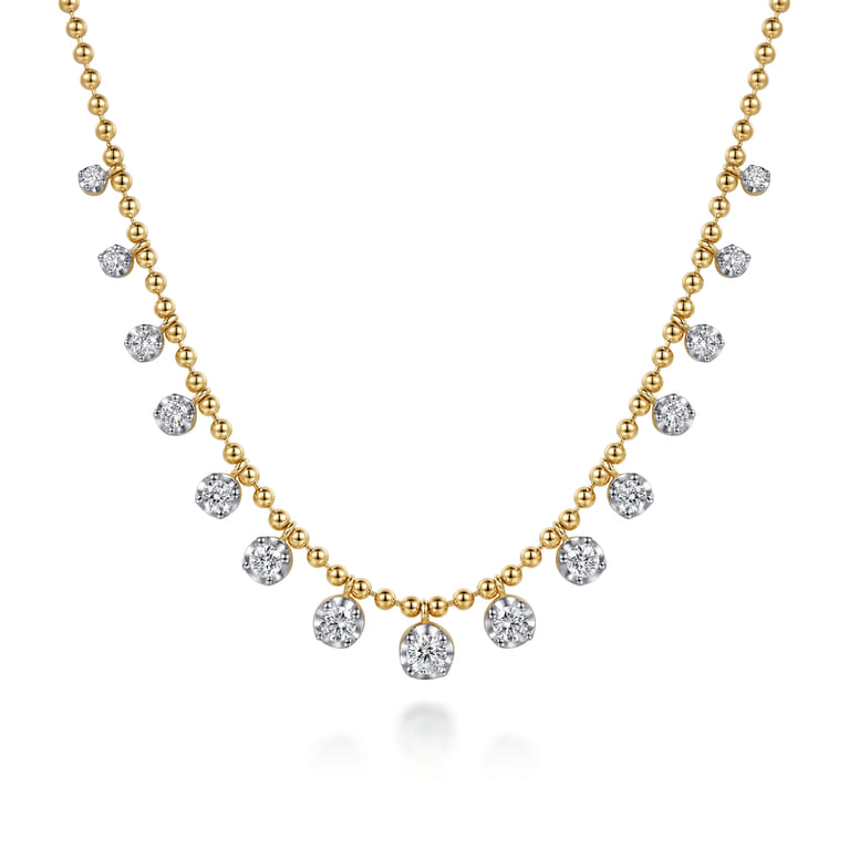 14K Yellow Gold Diamond Drop Station Necklace - 1 ct - Shot 1