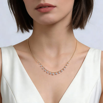 14K Yellow Gold Diamond Drop Station Necklace