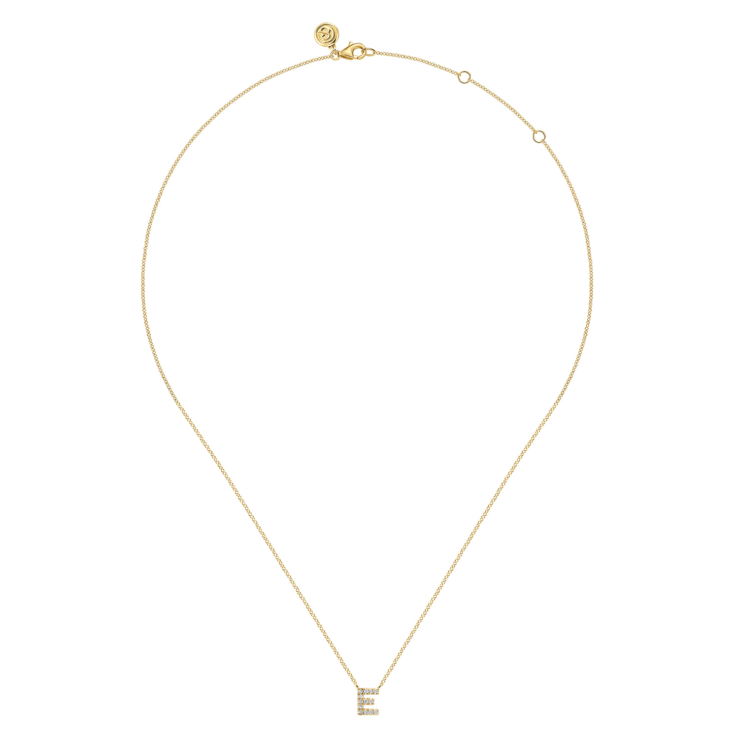14K Yellow Gold Diamond E Initial Pendant Necklace - 0.08 ct - Shot 2