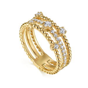 14K Yellow Gold Diamond Easy Stackable Bujukan Ladies Ring