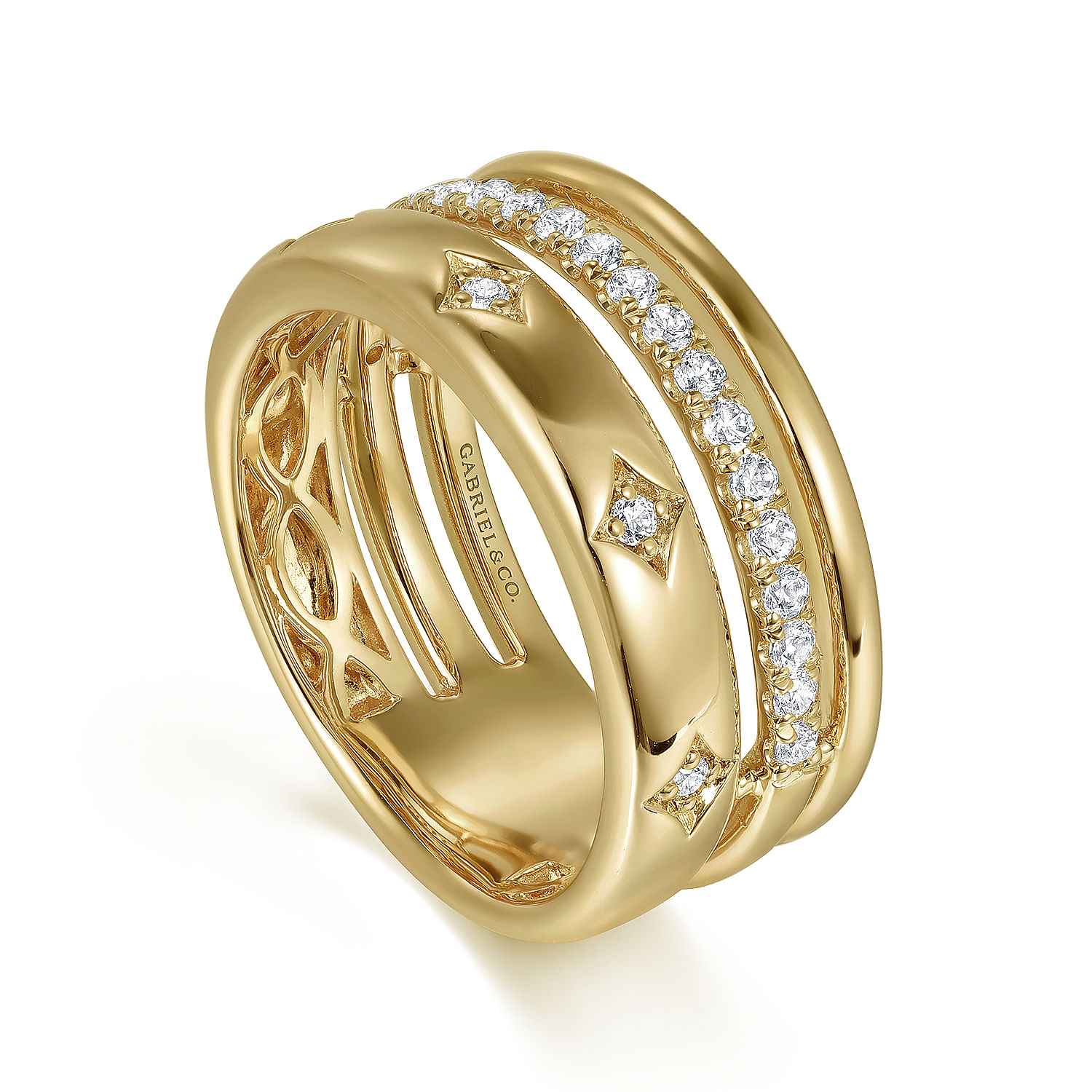 14K Yellow Gold Diamond Easy Stackable Ladies Ring - 0.3 ct - Shot 3