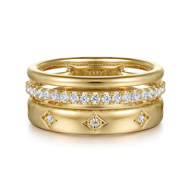 14K Yellow Gold Diamond Easy Stackable Ring 0.3ct - 0.3 ct - Shot 1