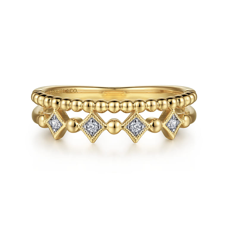 14K Yellow Gold Diamond Easy Stackable Ring-Bujukan - 0.04 ct - Shot 1
