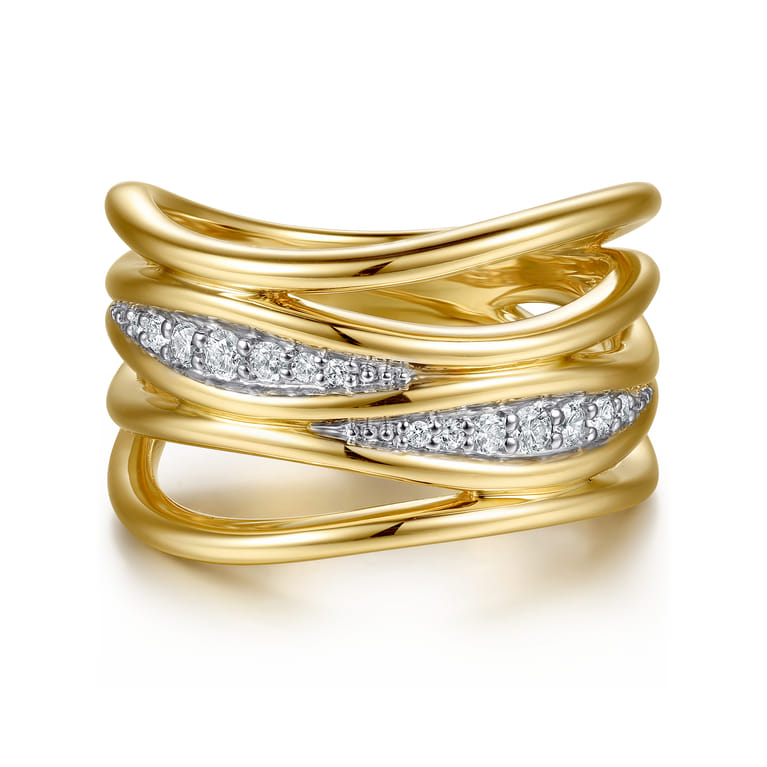 14K Yellow Gold Diamond Easy Stackable Ring - 0.17 ct - Shot 1