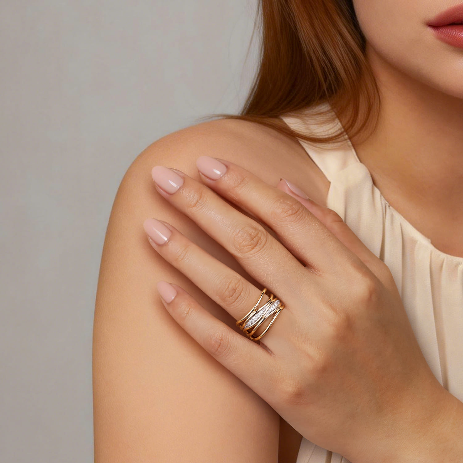 14K Yellow Gold Diamond Easy Stackable Ring - 0.17 ct - Shot 5