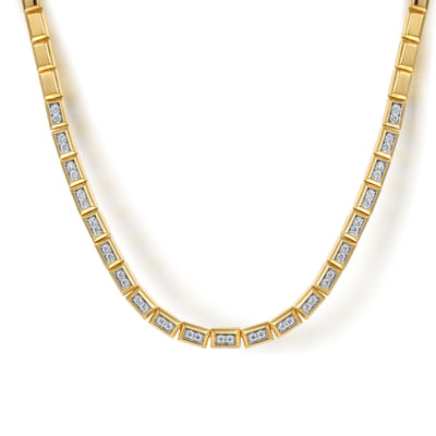 14K Yellow Gold Diamond Elongated Flat Top Pyramid Tennis Necklace