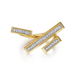 14K Yellow Gold Diamond Elongated Pyramid Bypass Ring