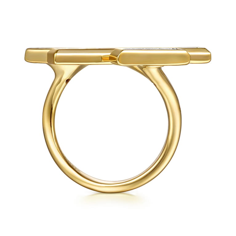 14K Yellow Gold Diamond Elongated Pyramid Bypass Ring - 0.17 ct - Shot 2