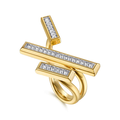 14K Yellow Gold Diamond Elongated Pyramid Bypass Ring