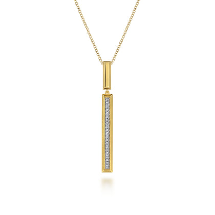 14K Yellow Gold Diamond Elongated Pyramid Drop Necklace