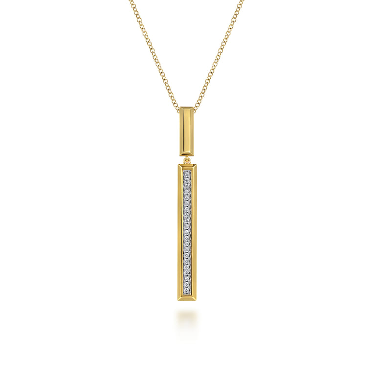14K Yellow Gold Diamond Elongated Pyramid Drop Necklace - 0.13 ct - Shot 1