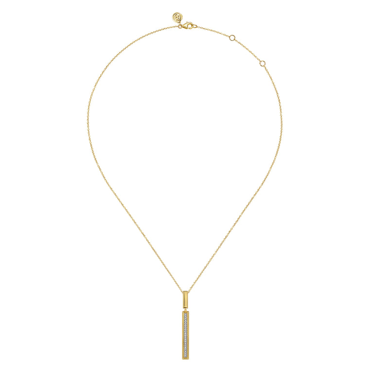 14K Yellow Gold Diamond Elongated Pyramid Drop Necklace - 0.13 ct - Shot 2