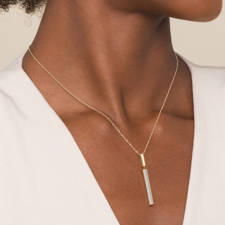 14K Yellow Gold Diamond Elongated Pyramid Drop Necklace - 0.13 ct - Shot 3