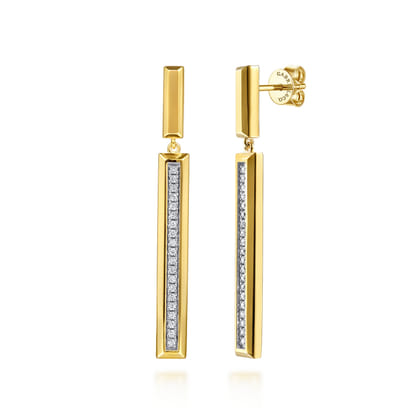 14K Yellow Gold Diamond Elongated Pyramid Stud Drop Earrings