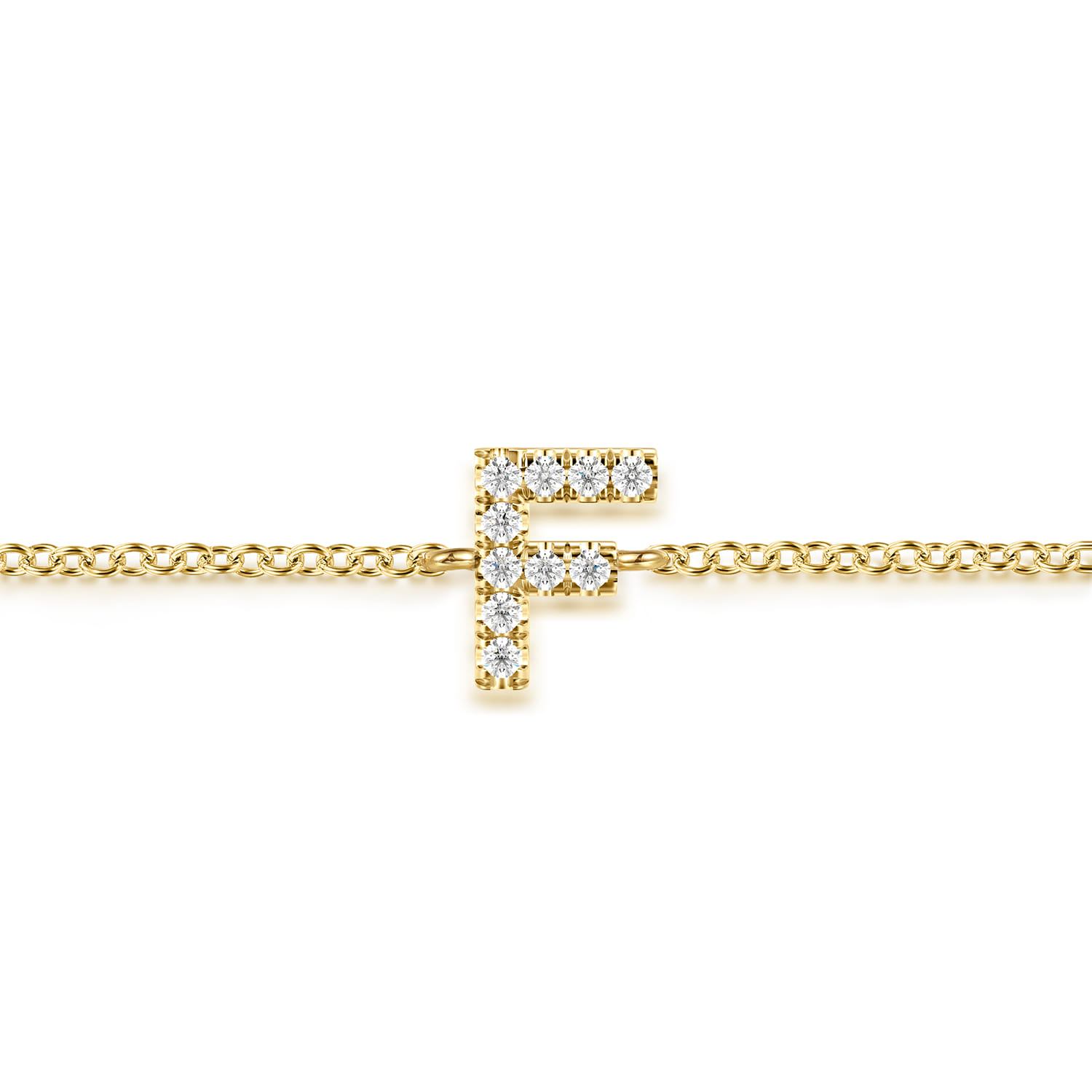 14K Yellow Gold Diamond F Initial Chain Bracelet - 0.06 ct - Shot 2