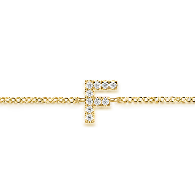 14K Yellow Gold Diamond F Initial Chain Bracelet - 0.06 ct - Shot 2
